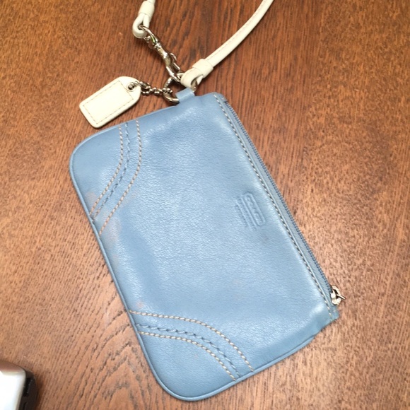 Coach wristlet. Zippered closure. Size 6.5 x 4”.  Baby Blue color- love it! - Picture 1 of 5